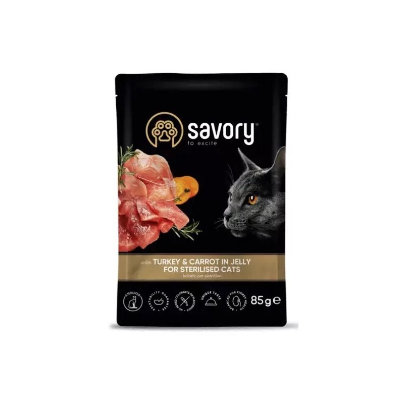 SAVORY Cat Adult Sterilised Turkey and Carrot 85g (saszetka)