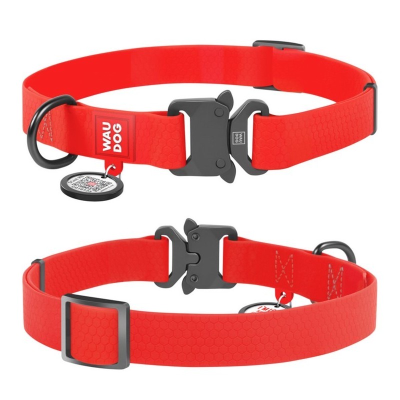 WAUDOG Waterproof obroża wodoodporna z QR-paszportem, metalowa klamra fastex - czerwony XL