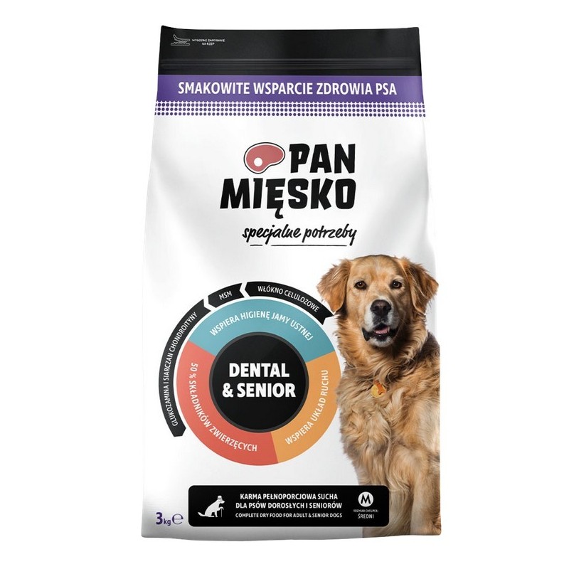 PAN MIĘSKO SENIOR Specjalne potrzeby Dental and Senior - rozmiar chrupek M 9 kg