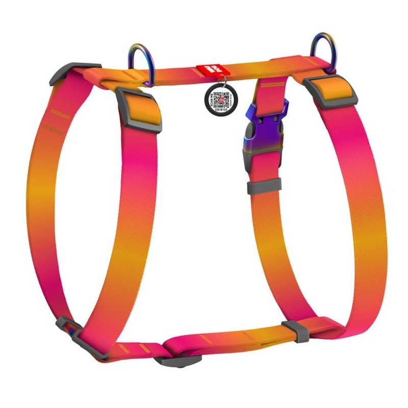 WAUDOG Nylon Recycled szelki anatomiczne w kształcie litery H z QR-paszportem gradient pomarańczowy M