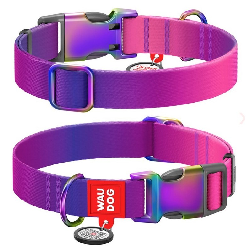 WAUDOG Nylon obroża Recycled nylonowa z QR-paszportem gradient fioletowy XL