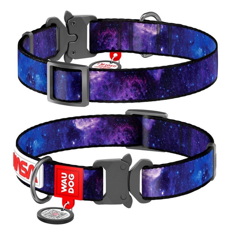 WAUDOG Nylon obroża nylonowa z QR-paszportem, wzór NASA21, metalowa klamra fastex XL