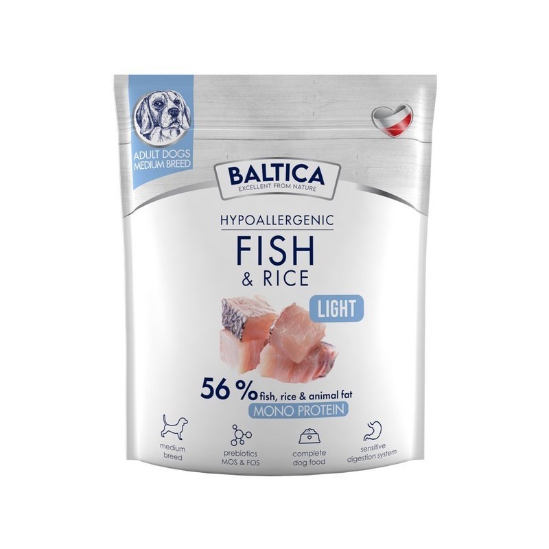 BALTICA NUTRACEUTIC Hypoallergenic Fish and Rice Light dla psów ras średnich 9 kg