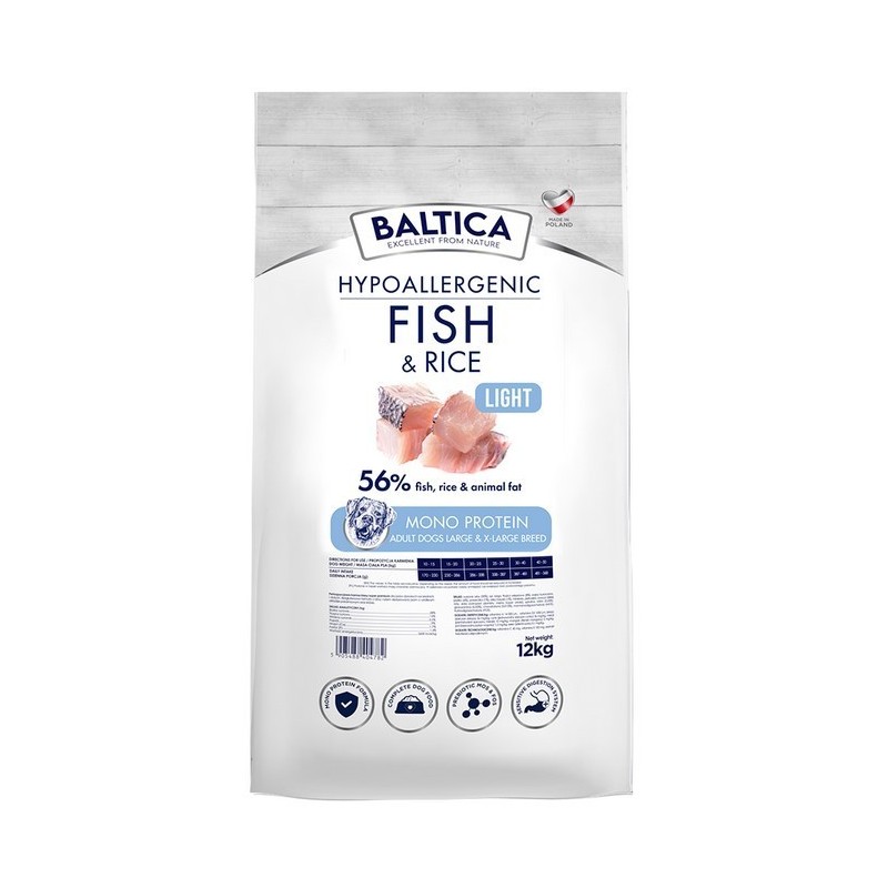 BALTICA NUTRACEUTIC Hypoallergenic Fish and Rice Light dla psów ras dużych 12 kg