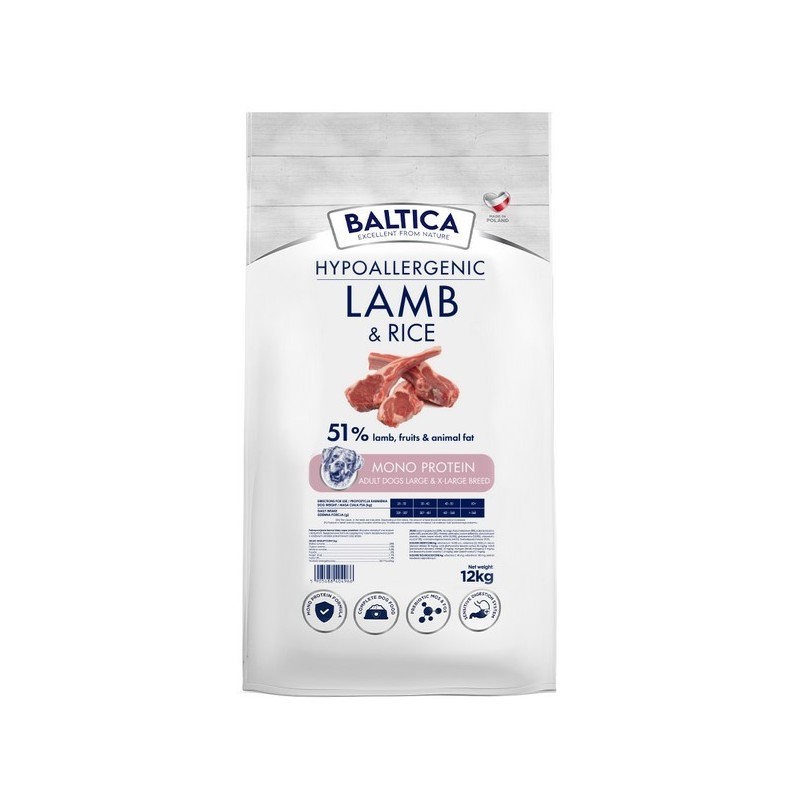 BALTICA NUTRACEUTIC Hypoallergenic Lamb and Rice dla psów ras dużych 12kg