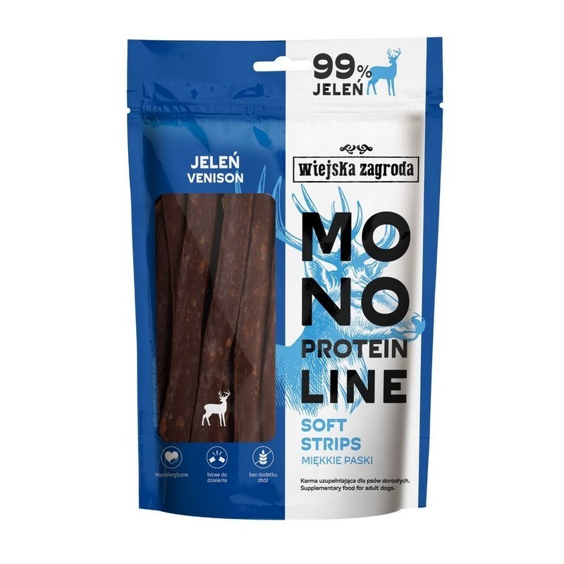 WIEJSKA ZAGRODA PIES Przysmak Monoproteinowy Miękkie Paski Jeleń 100g
