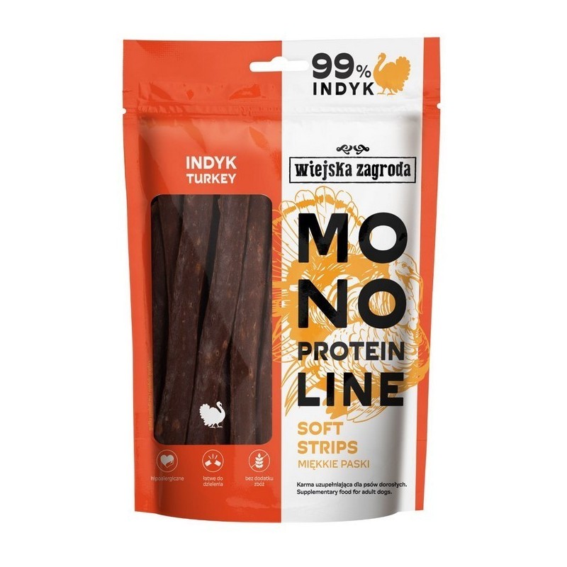 WIEJSKA ZAGRODA PIES Przysmak Monoproteinowy Miękkie Paski Indyk 100g