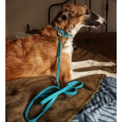 DINGO Smycz skórzana Boutique - Aqua blue 1,2 x 180cm