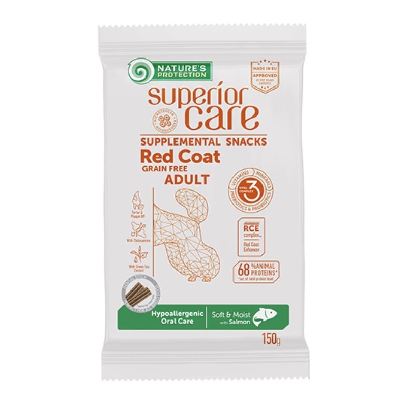NATURES PROTECTION Superior Red Coat Hypoallergenic Oral Care Grain Free Adult Salmon 150g