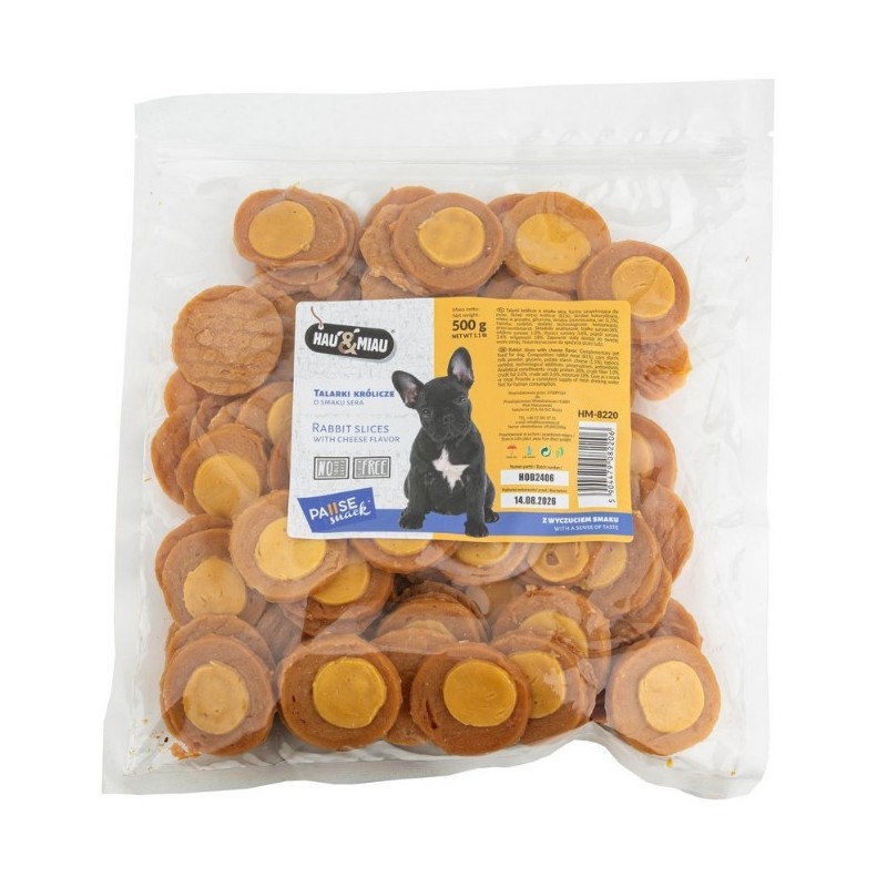 HAU MIAU Pausesnack przysmak dla psa talarki królicze o smaku sera 500g