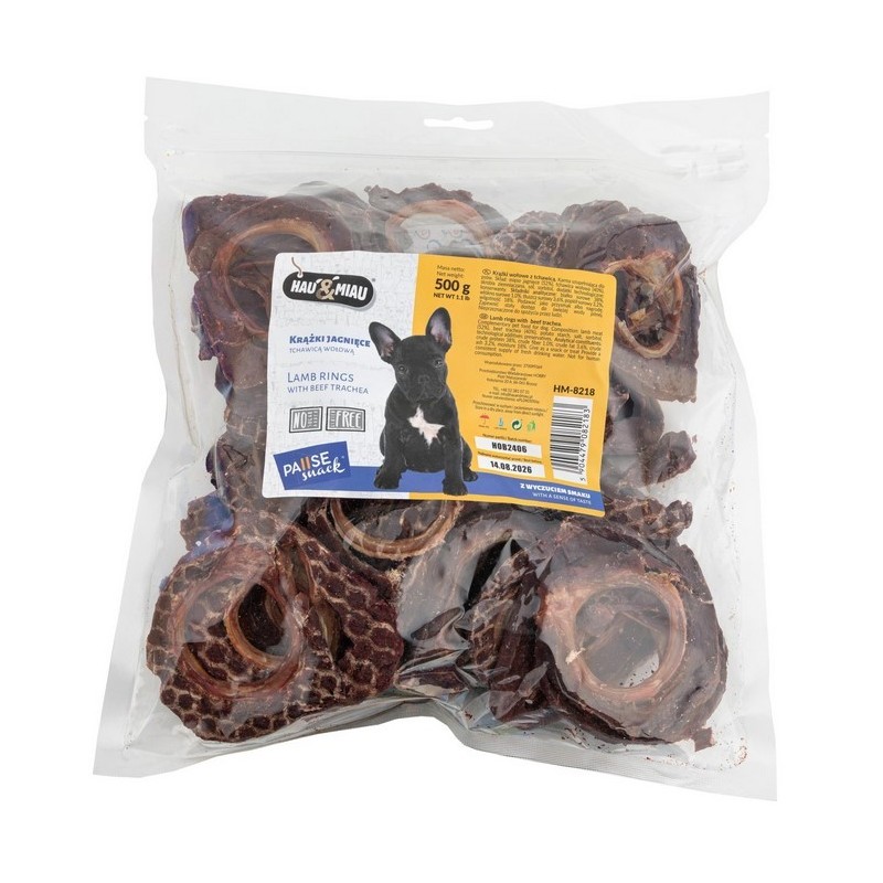 HAU MIAU Pausesnack przysmak dla psa krążki jagnięce z tchawicą wołową 500g