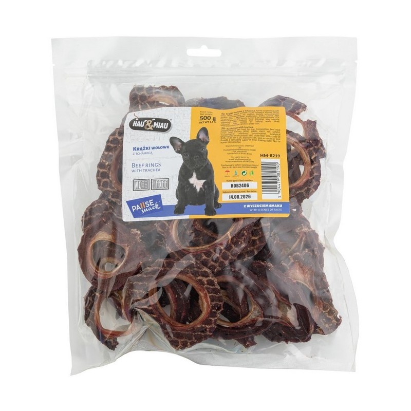 HAU MIAU Pausesnack przysmak dla psa krążki wołowe z tchawicą 500g