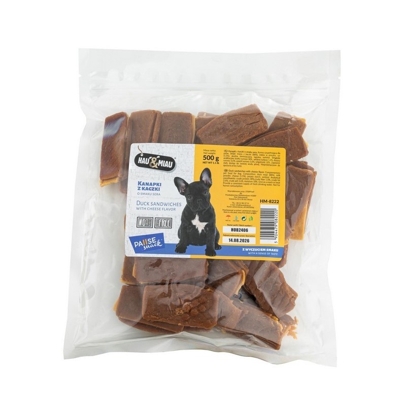 HAU MIAU Pausesnack przysmak dla psa kanapki z kaczki o smaku sera 500g