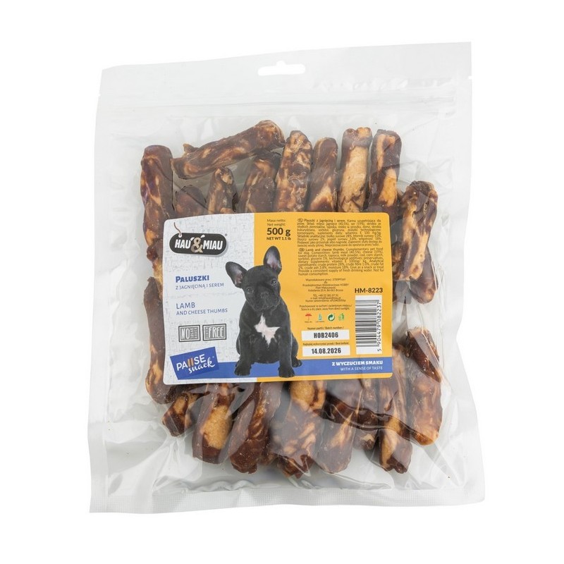 HAU MIAU Pausesnack przysmak dla psa plauszki z jagnięciną i serem 500g