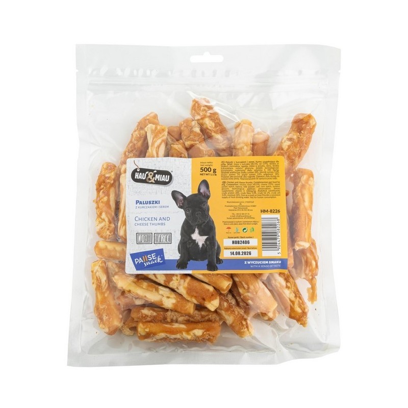 HAU MIAU Pausesnack przysmak dla psa Paluszki z kurczakiem i serem 500g