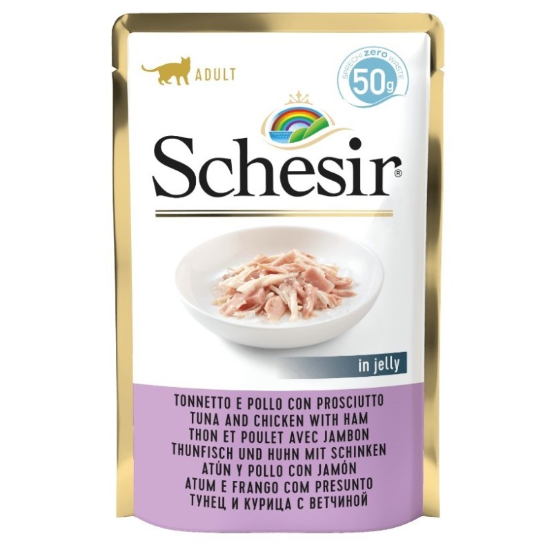 SCHESIR CAT Tuna and chicken with ham in jelly 50g (saszetka)