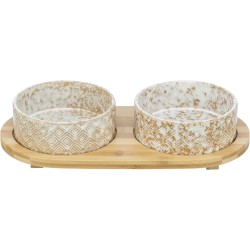 TRIXIE Zestaw misek dla psa ceramika/bambus białe/jasnobrązowe 0,3l