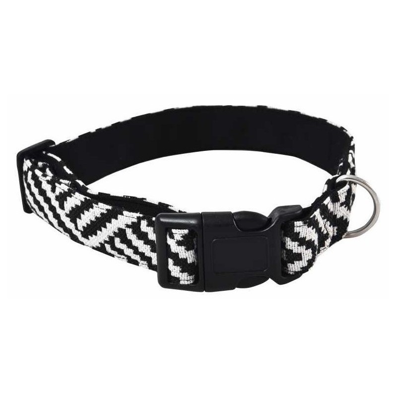 BARRY KING Obroża dla psa z wytrzymałej tkaniny biało-czarne paski - wzór aztecki 1,5 x 30-40 cm