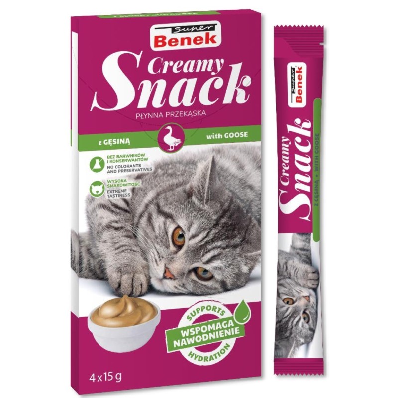 SUPER BENEK Creamy Snack - płynna przekąska dla kotów z gęsiną 4x 15g