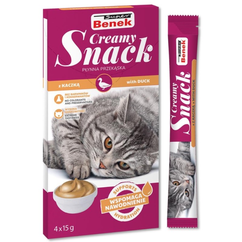 SUPER BENEK Creamy Snack - płynna przekąska dla kotów z kaczką 4x 15g