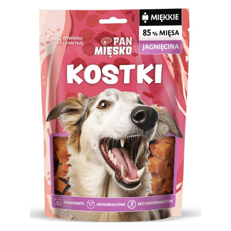 PAN MIĘSKO Przysmak dla psa Kostki Jagnięcina 100g
