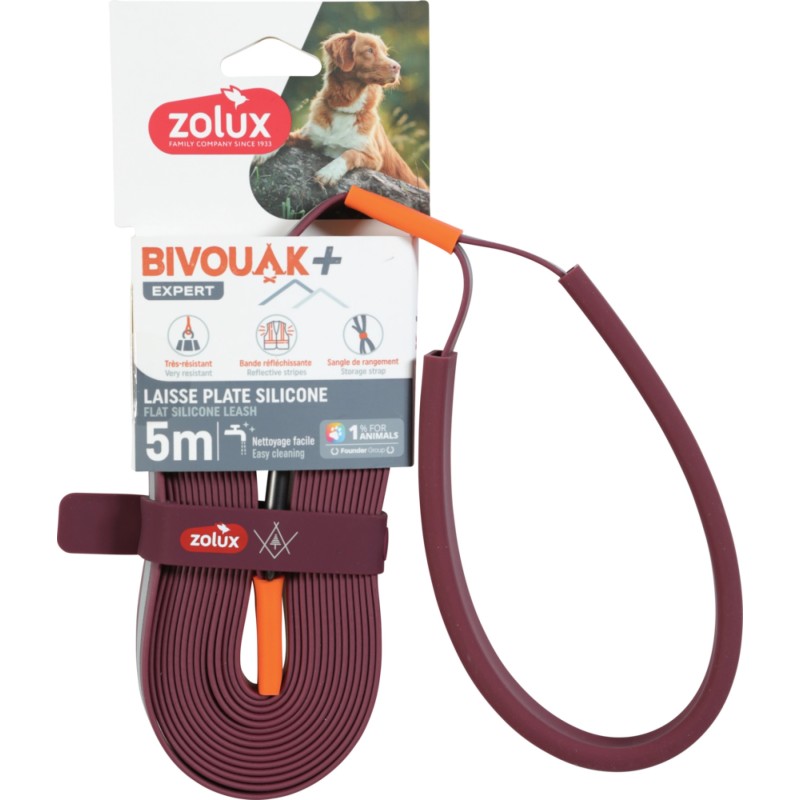 ZOLUX Smycz płaska dla psa silikonowa BIVOUAK - czerwona 10m