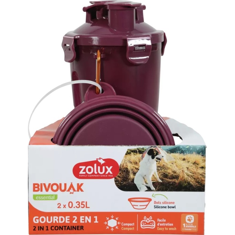 ZOLUX Bidon 2w1 dla psa BIVOUAK 2x350 ml - czerwony