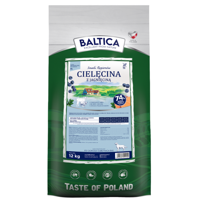 BALTICA SMAKI REGIONÓW Cielęcina z jagnięciną dla bardzo dużych psów XL 12kg PROMO Krótki termin