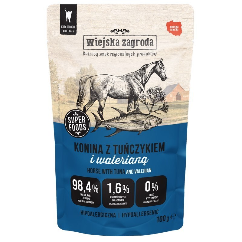 WIEJSKA ZAGRODA KOT Konina z tuńczykiem i walerianą 100g (saszetka)