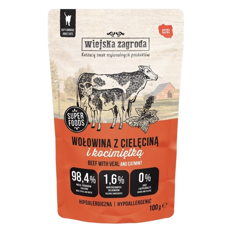 WIEJSKA ZAGRODA KOT Wołowina z cielęciną i kocimiętką 100g (saszetka)