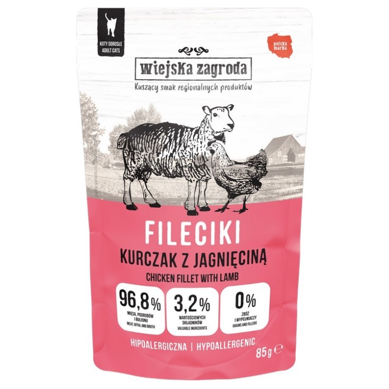 WIEJSKA ZAGRODA KOT Fileciki Kurczak z jagnięciną 85g (saszetka)
