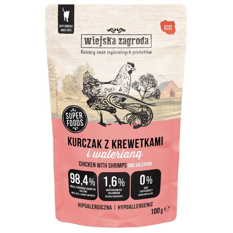 WIEJSKA ZAGRODA KOT Kurczak z krewetkami i walerianą 100g (saszetka)