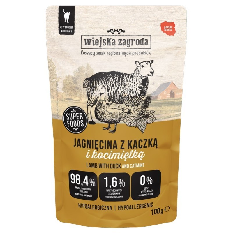 WIEJSKA ZAGRODA KOT Jagnięcina z kaczką i kocimiętką 100g (saszetka)