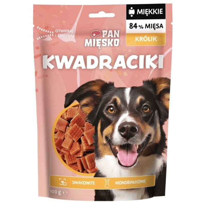 PAN MIĘSKO Przysmak dla psa Kwadraciki Królik 100g