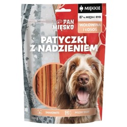 PAN MIĘSKO Przysmak dla psa Patyczki z nadzieniem Wołowina i Łosoś 100g