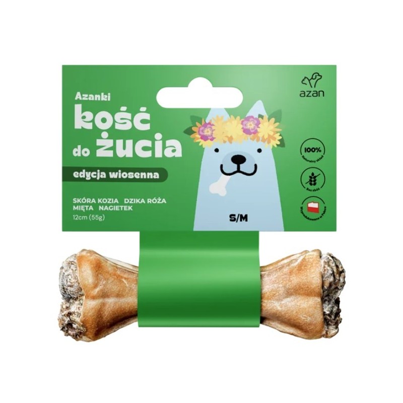 AZANKI Kość w skórze wołowej ze skórą kozią, miętą, dziką różą i nagietkiem S/M 12cm