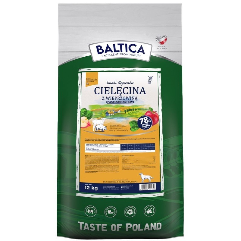 BALTICA SMAKI REGIONÓW Cielęcina z wieprzowiną dla bardzo dużych psów XL 12 kg