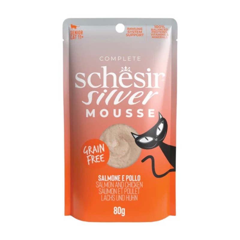 SCHESIR CAT Senior Silver Mousse Salmon and chicken 80g (saszetka)