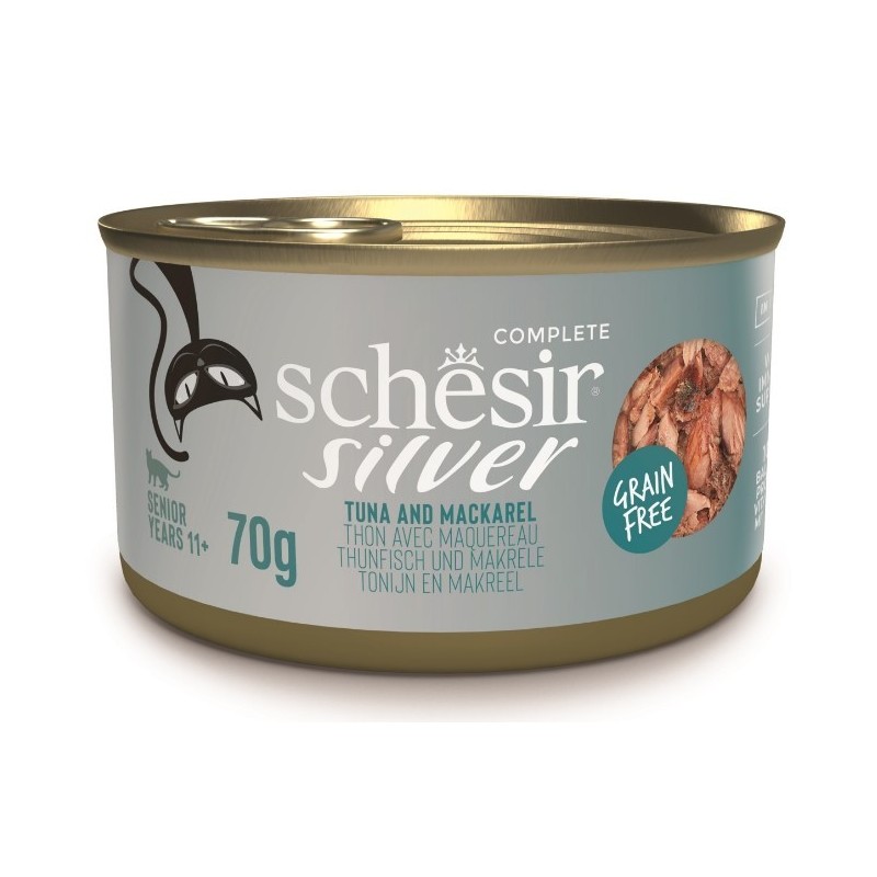 SCHESIR CAT Senior Silver Tuna and mackerel in broth 70g (puszka)