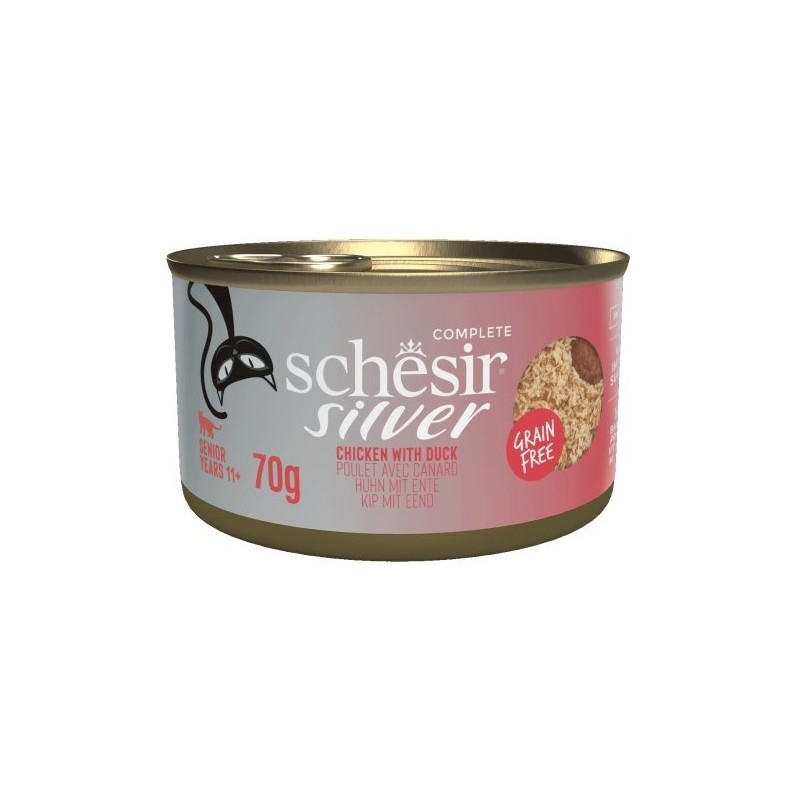 SCHESIR CAT Senior Silver Chicken with duck in broth 70g (puszka)