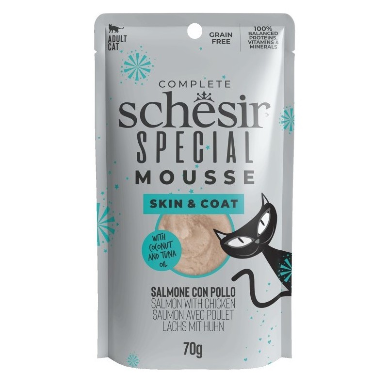 SCHESIR CAT Special Mousse Skin and Coat Salmon with chicken 70g (saszetka)