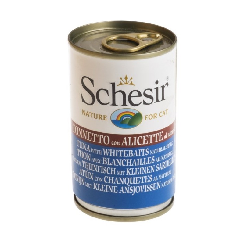 SCHESIR Cat Tuńczyk z drobnymi rybkami morskimi gotowany w wodzie 140g (puszka)