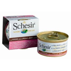 SCHESIR Cat Tuńczyk z filetami z kurczaka i ryżem 85g (puszka)