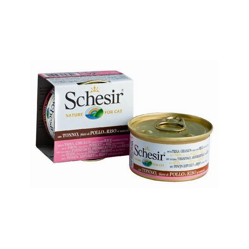 SCHESIR Cat Tuńczyk z filetami z kurczaka i ryżem 85g (puszka)