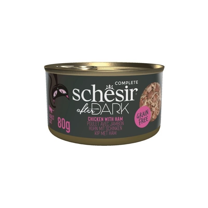 SCHESIR CAT After Dark Chicken with ham in broth 80g (puszka)