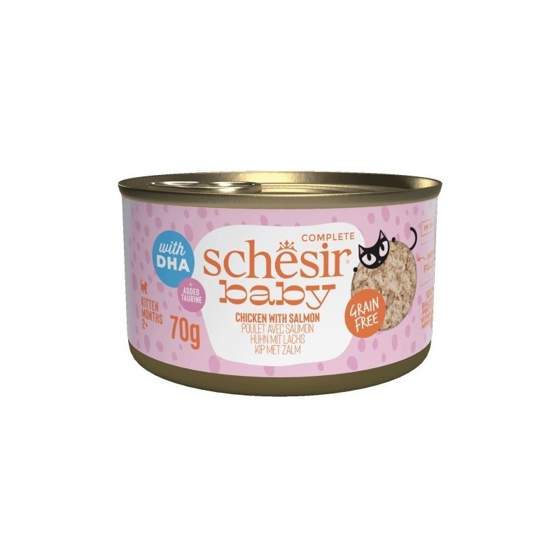 SCHESIR CAT Baby Chicken with salmon in broth 70g (puszka)