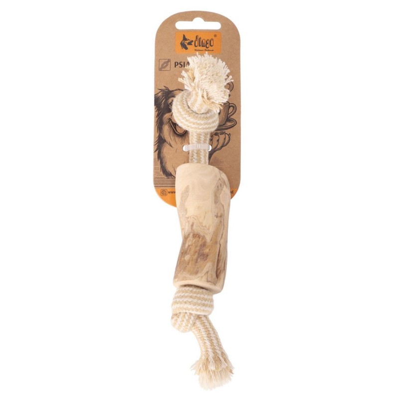 DINGO Gryzak z drewna kawowego na sznurze DWA WĘZŁY 22 cm
