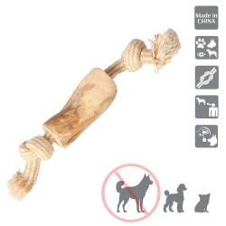 DINGO Gryzak z drewna kawowego na sznurze DWA WĘZŁY 22 cm