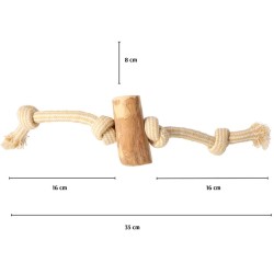 DINGO Gryzak z drewna kawowego na sznurze CZTERY WĘZŁY 35 cm