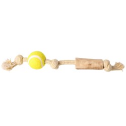 DINGO Gryzak z drewna kawowego na sznurze Z PIŁKĄ 33 cm